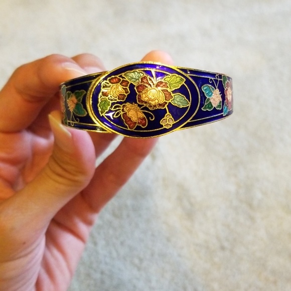 Vintage Cloisonné rose and butterfly bracelet - Picture 2 of 7